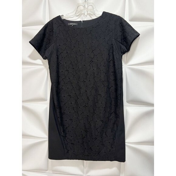 Lafayette 148 Sz P / XS Solid Black Embroidered Stretch Oversized Shift Dress - Picture 2 of 6